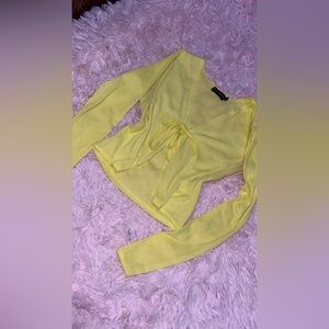 Bright Yellow, tie in front, long sleeve.